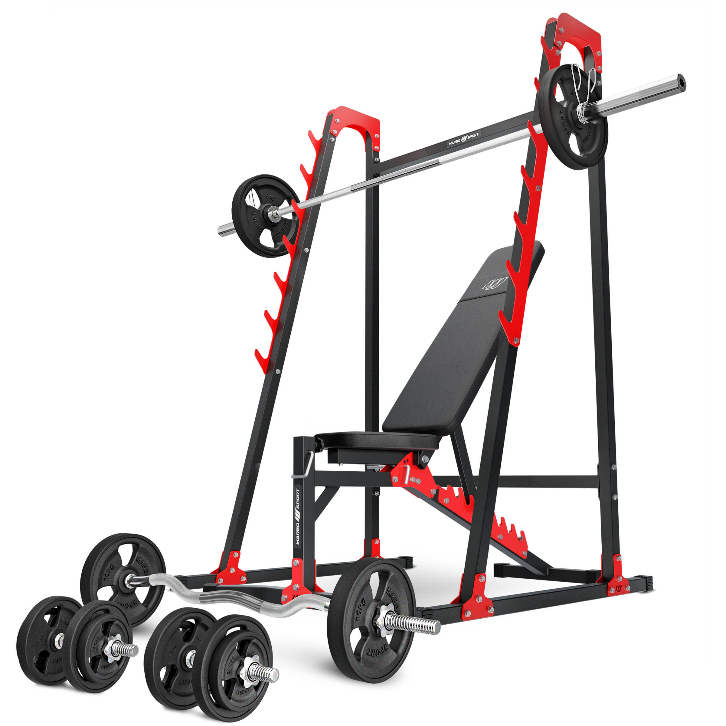 Marbo Sport - Ensemble D'Entraînement Avec Banc Réglable Et Supports D'Haltères - Banc De Musculation - Noir - Taille Unique - Decathlon