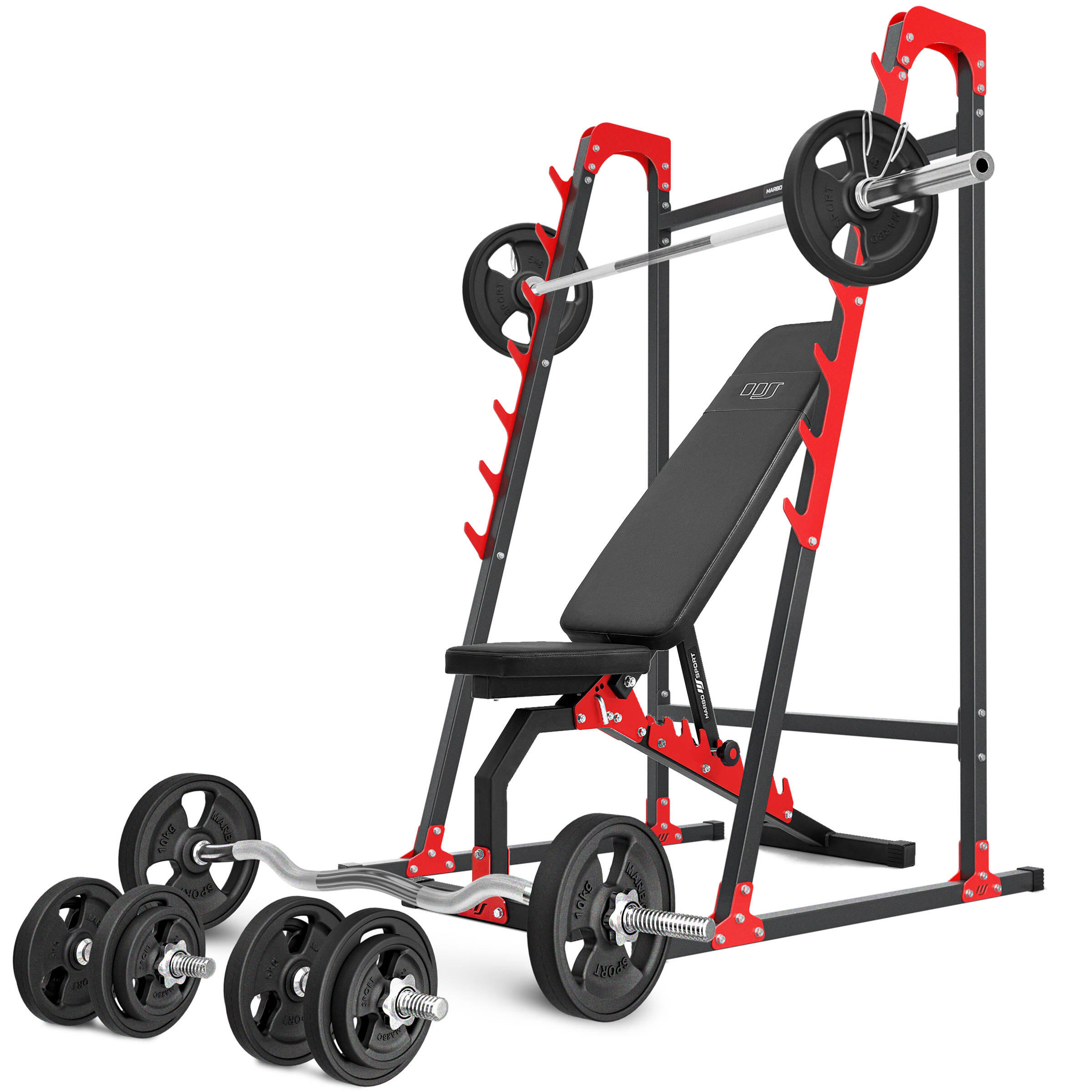 Marbo Sport - Ensemble D'Entraînement Avec Banc Réglable Et Supports D'Haltères - Banc De Musculation - Noir - Taille Unique - Decathlon