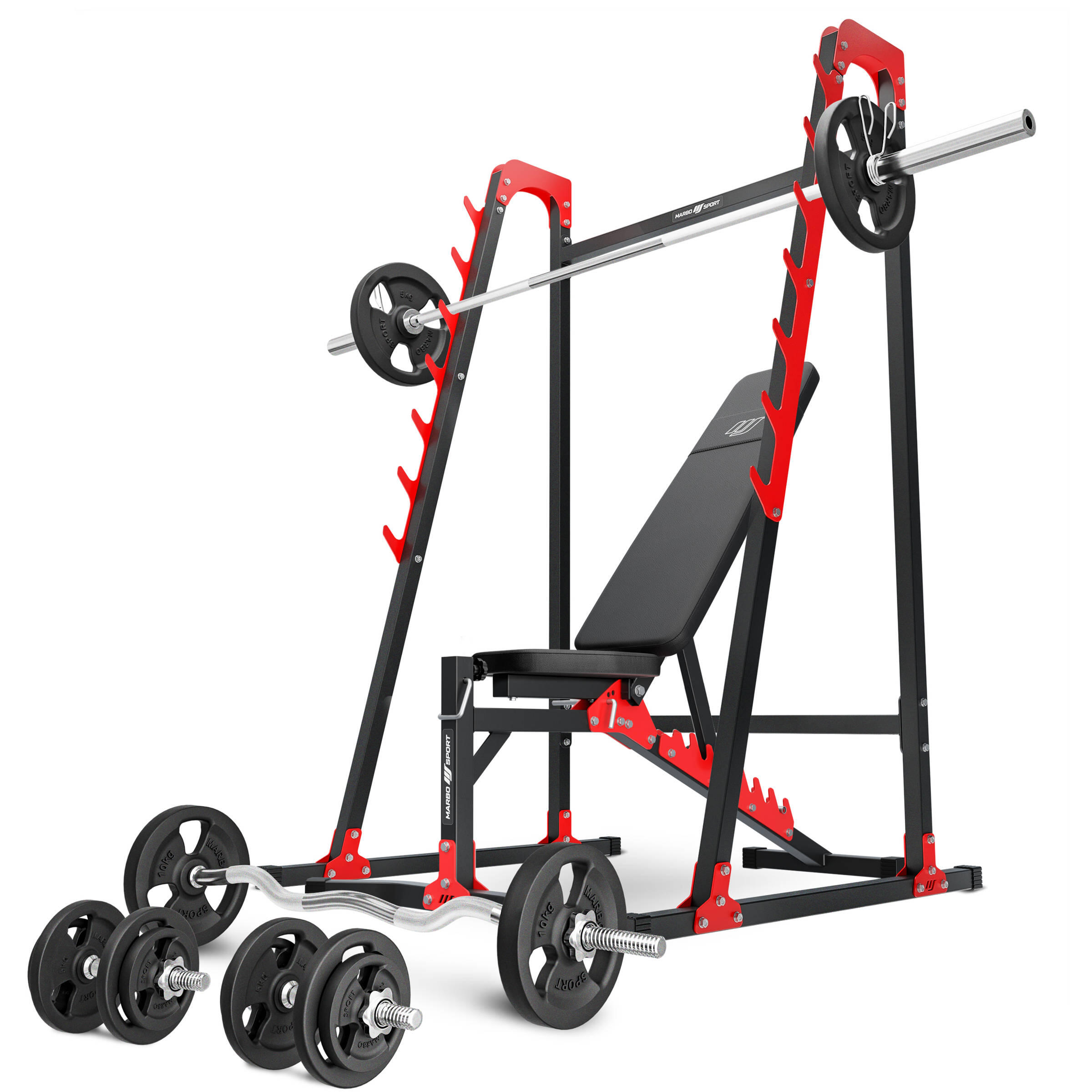 Ensemble d'entraînement avec banc réglable et supports d'haltères 1/4