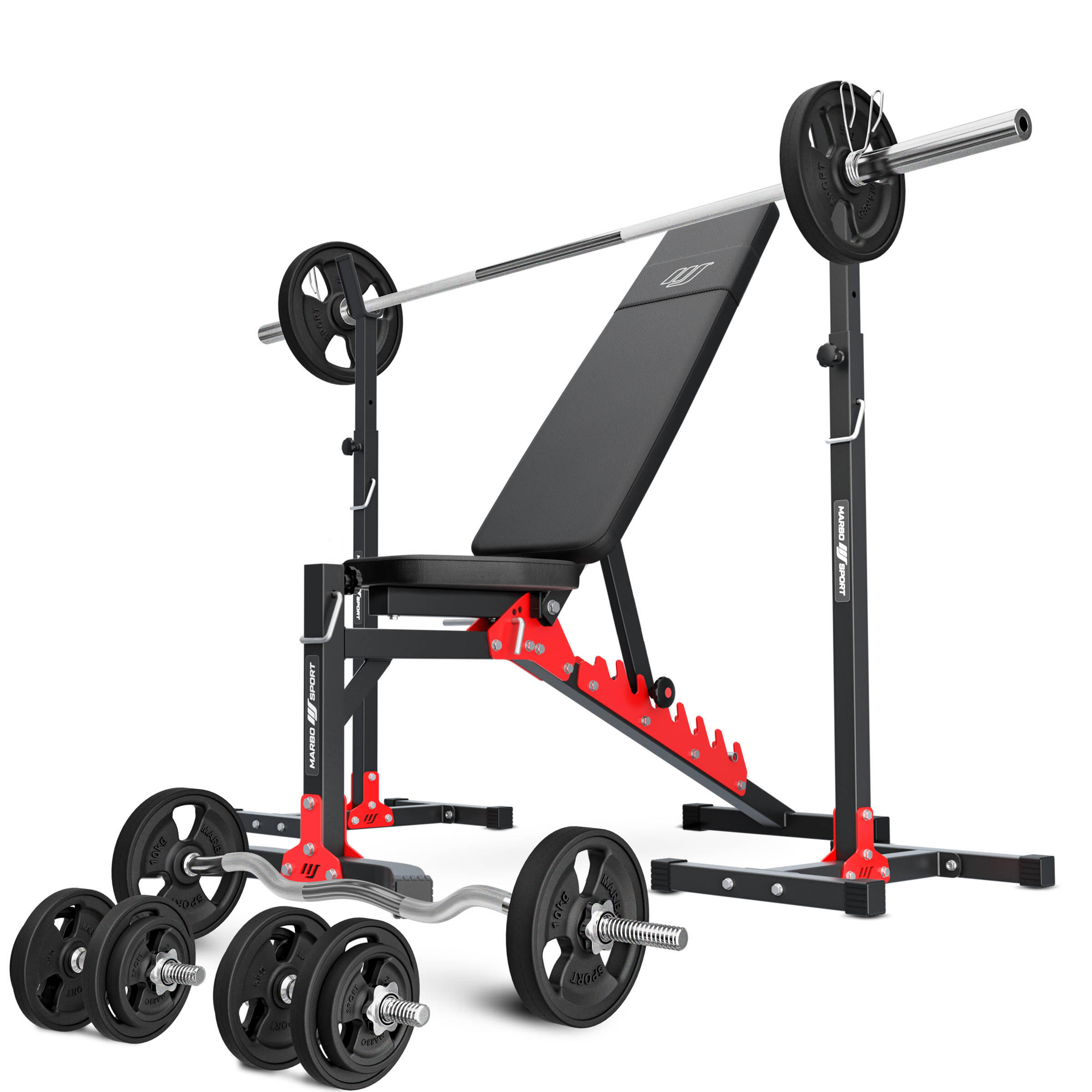 Ensemble d'entraînement avec banc réglable et supports d'haltères 1/4