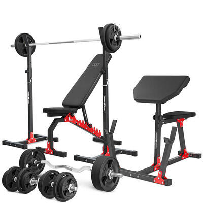 Set per allenamento muscolare con panca regolabile e supporti per bilanciere