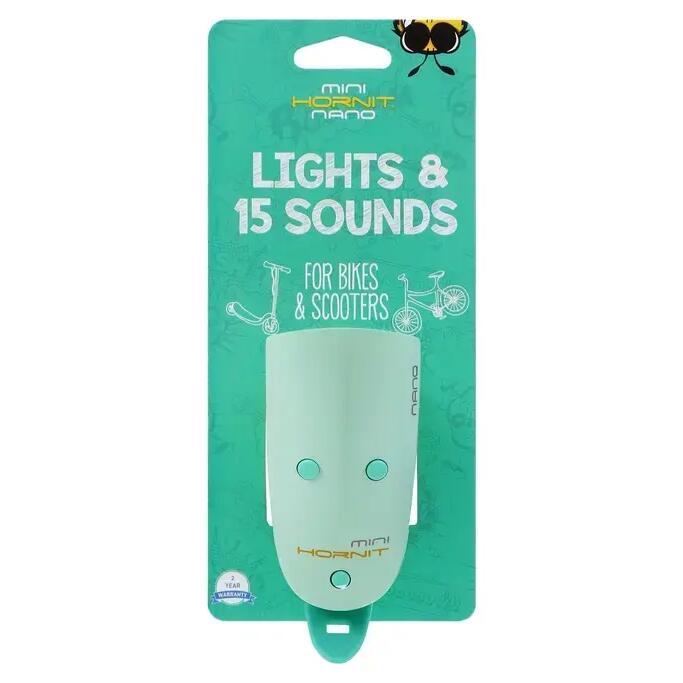Compact bike horn and light for children 15 sounds - mint and green