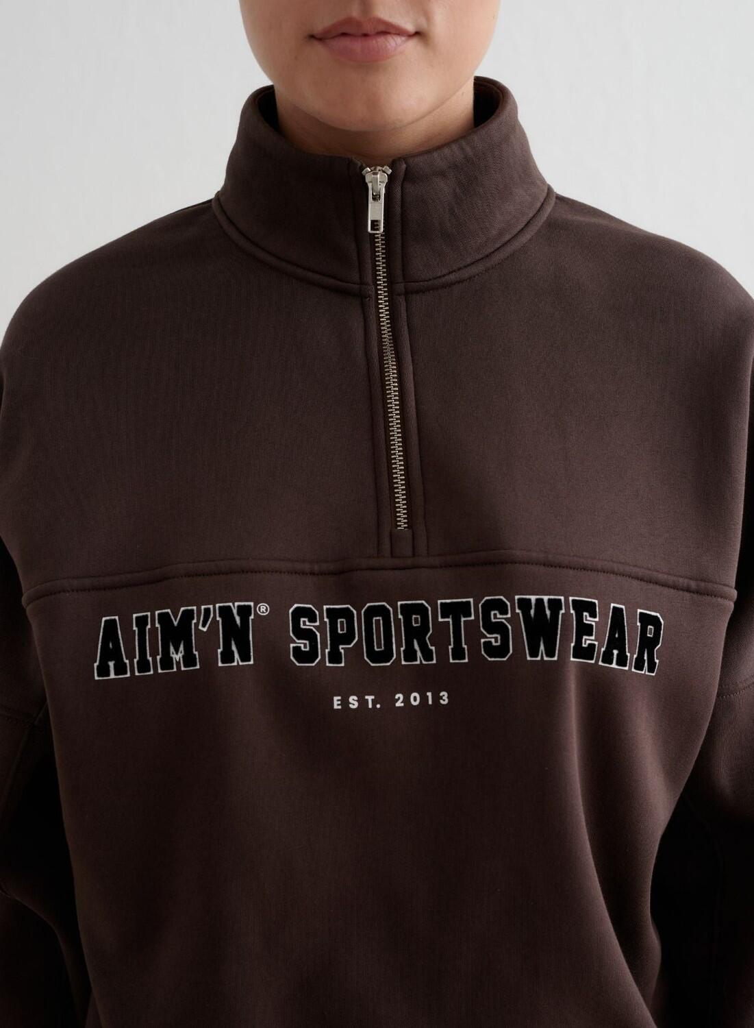 Femme Sweatshirt Demi-zip Varsity Chocolat 5/6
