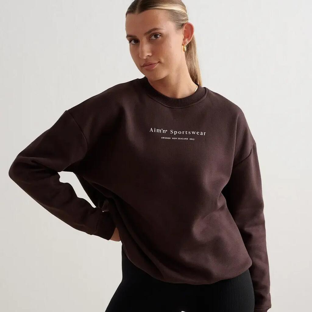 Women's Sweatshirt Brushed Sweat Jersey Relaxed Fit Serif Cacao Brown