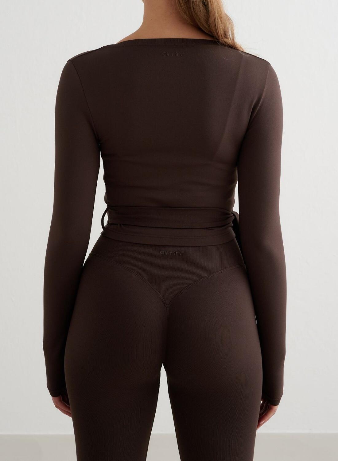 Femme Haut Cache-cœur Sans Couture Manches Longues Chocolat 2/6