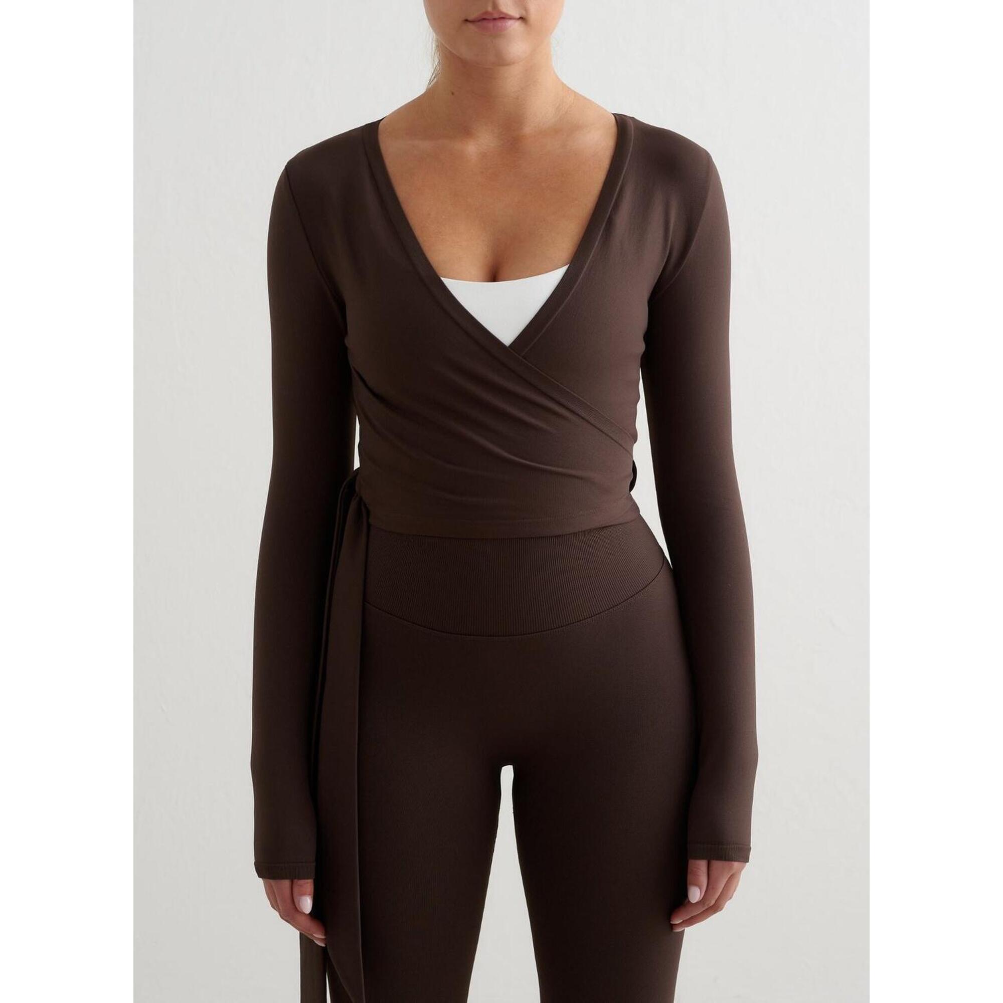 Aim'n - Femme Haut Cache-cœur Sans Couture Manches Longues Chocolat - T-shirt Manches Longues - Marron - Decathlon