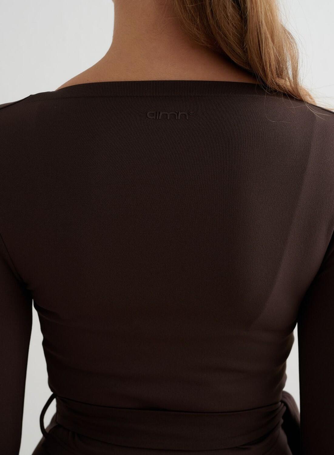 Femme Haut Cache-cœur Sans Couture Manches Longues Chocolat 6/6
