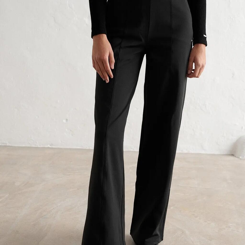 Women's Pants Relaxed High-Waisted Zipped Pockets Warming Pintuck Black