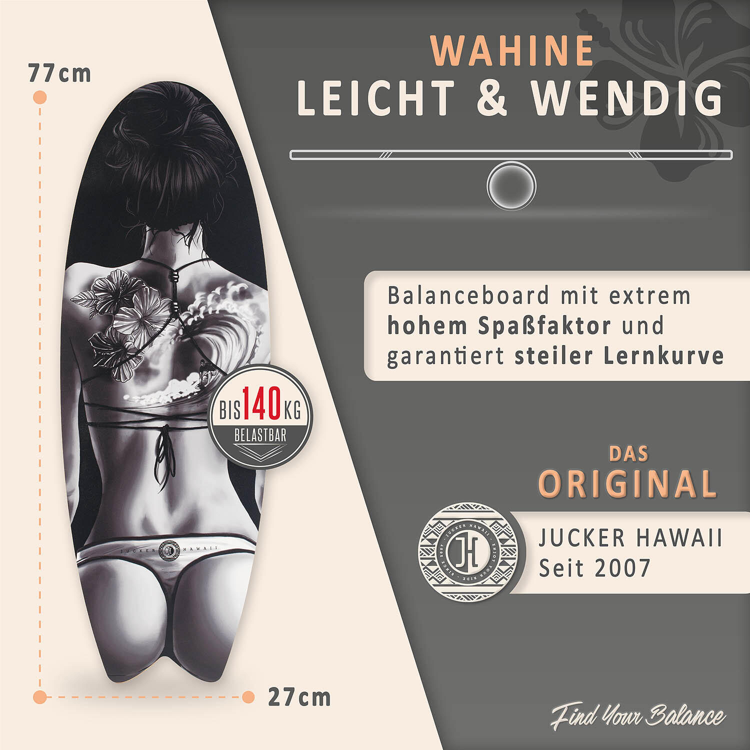 Balance board WAHINE | Set incl. cork roller | Balance training 2/7