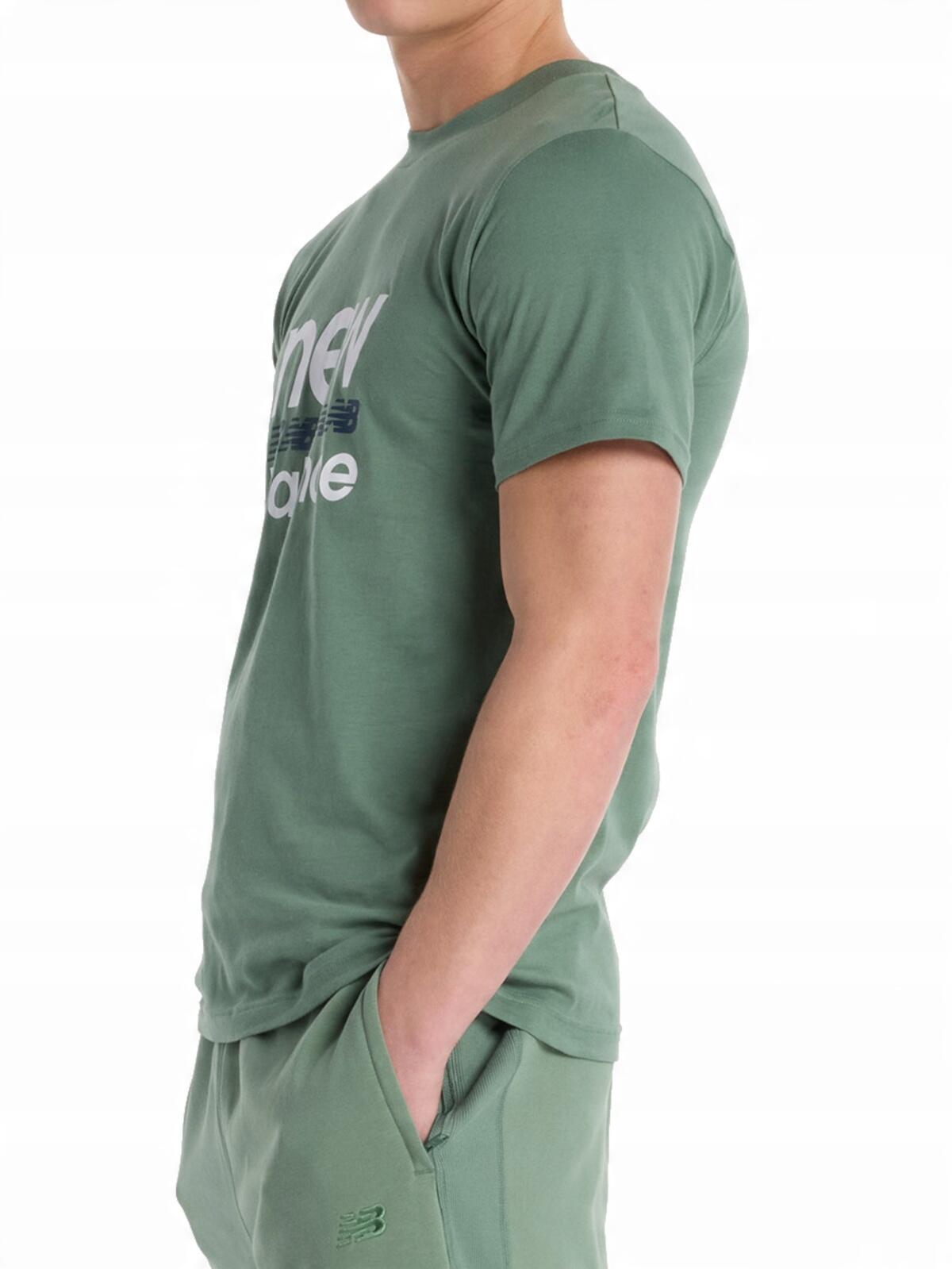 KOSZULKA męska T-SHIRT NEW BALANCE MT51940DKJ zielona bawełniana sportowa L 3/4