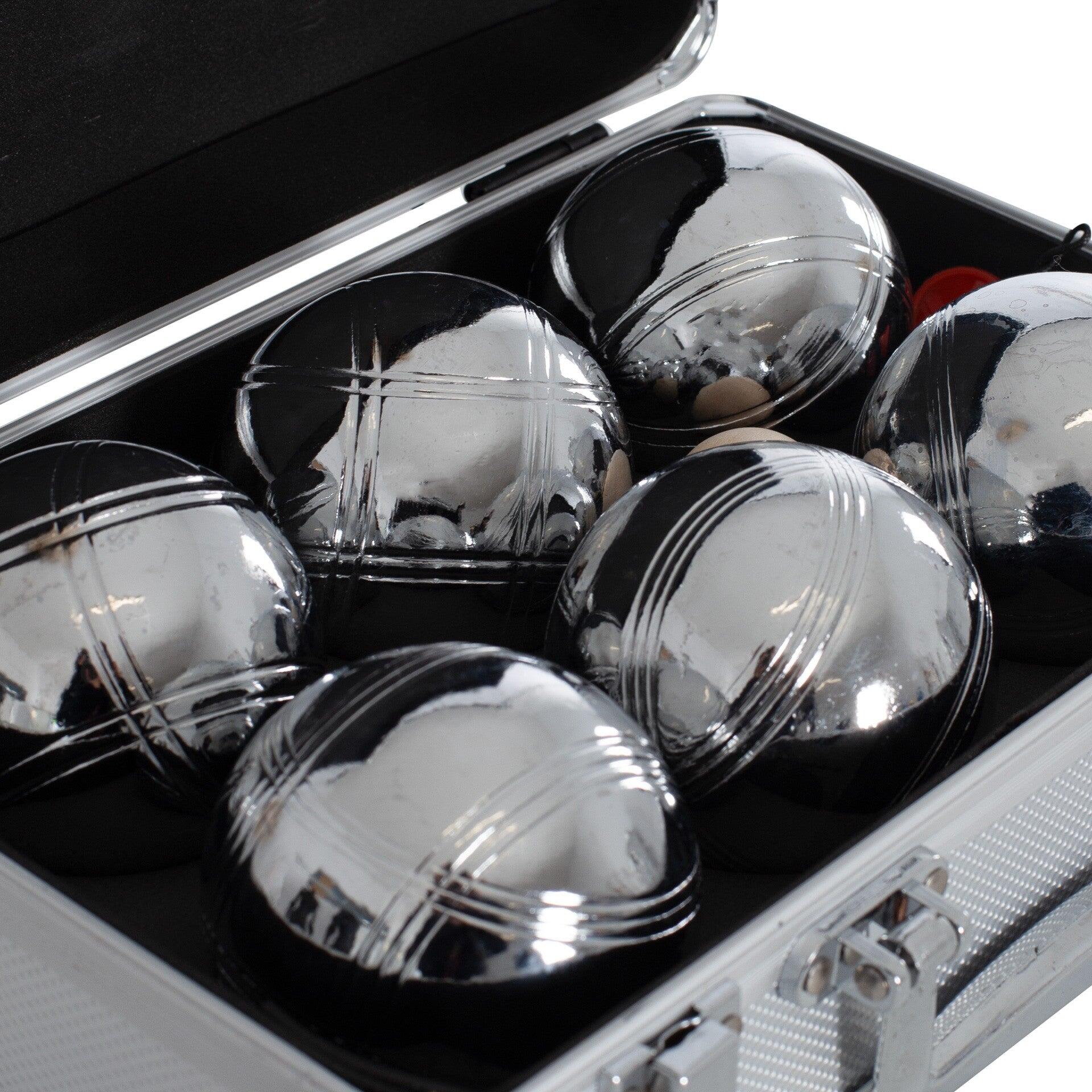 Set bocce professionali 6+1 in acciaio cromato con custodia 27x20x10 cm 3/4