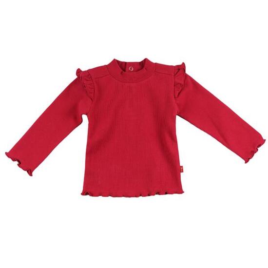 Camiseta manga larga bebé niña color rojo volantes en hombros