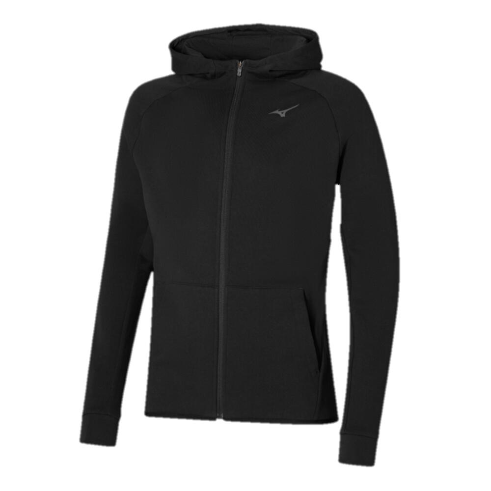 Mizuno Men's Zip Hoodie Athletics RB Sweat Full Zip Black Jacket Top 2/3
