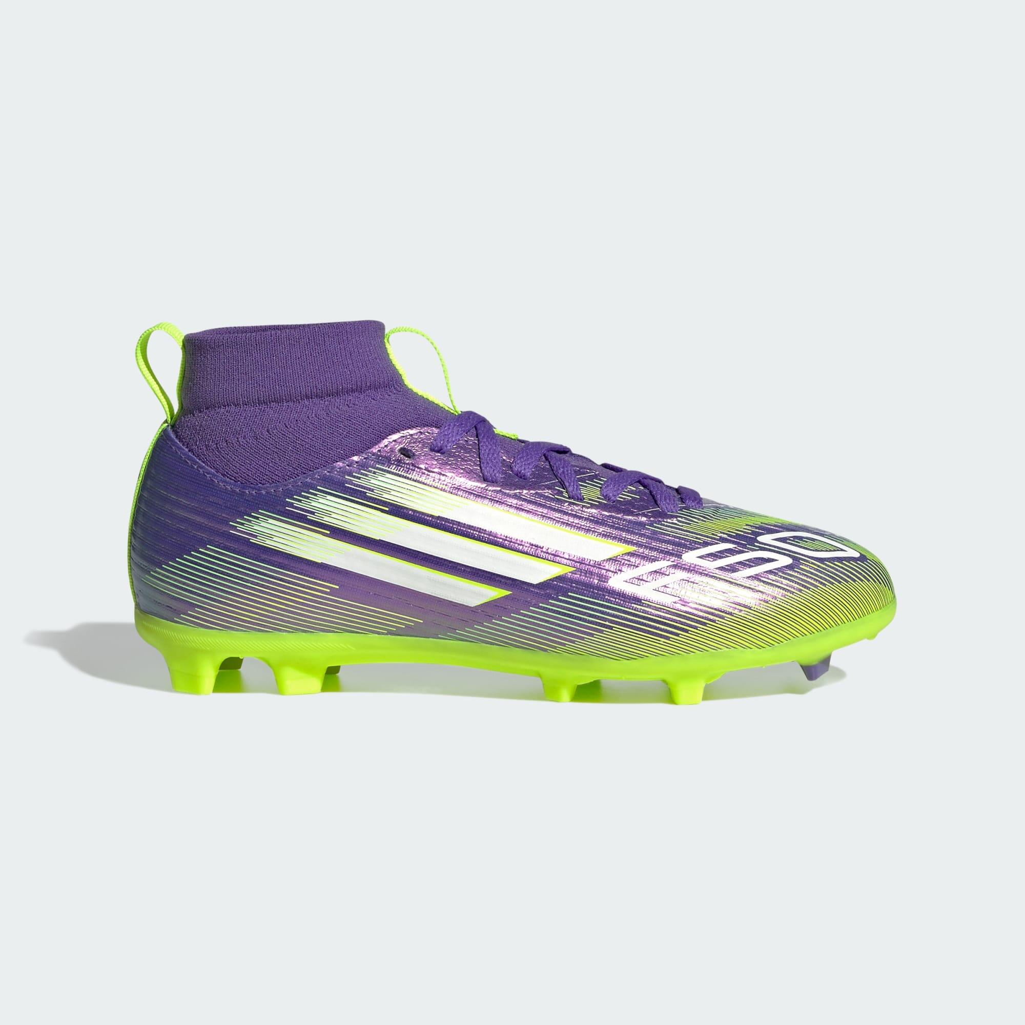 Adidas - F50 League Mid Firm/multi-ground Bottes Enfant - Chaussures De Football - Blanc|jaune|violet - Decathlon