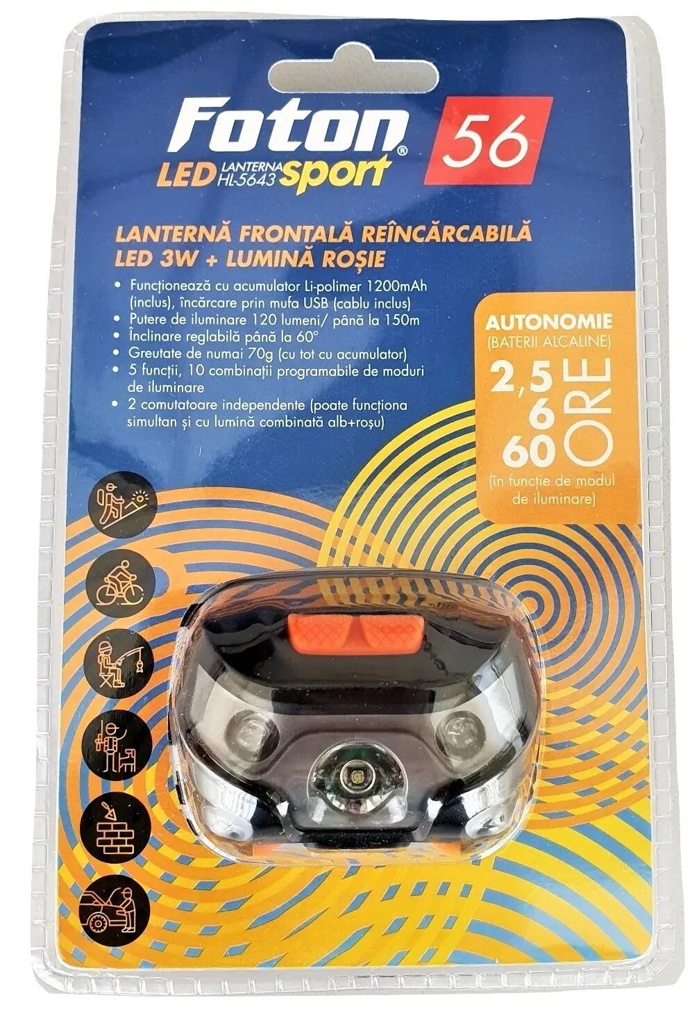 Lanterna frontala Foton Sport HL5643 reincarcabila USB 4/5