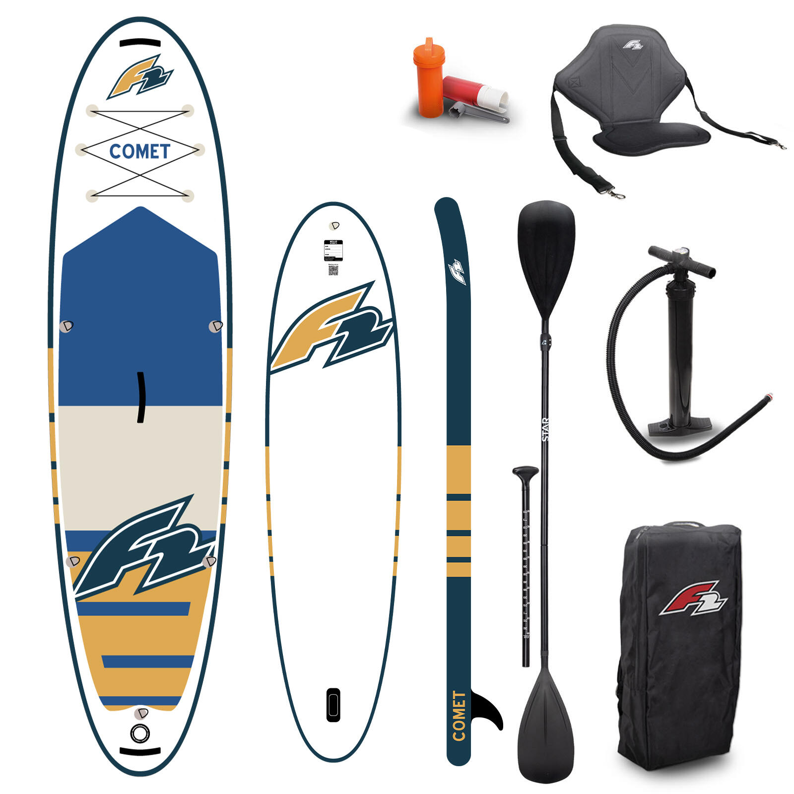 F2 Set Stand Up Paddle Board Comet Weiss 11,6 + Kajak Zubehör Paket 1/7