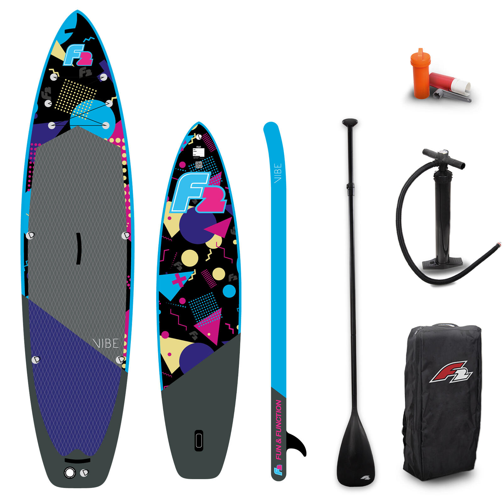 F2  SUP Stand Up Paddle Board Retro Vibe 90s Allover Damen 350cm 11,5 Multicolor 1/4