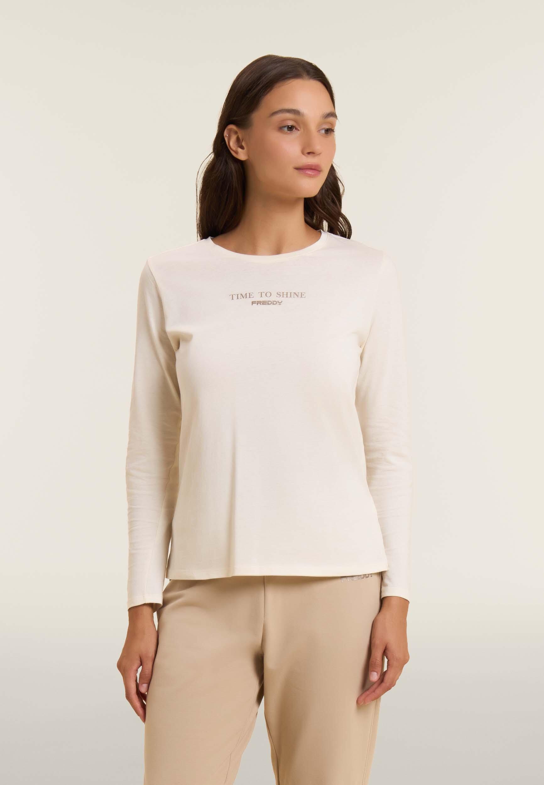 T-shirt donna a manica lunga con banda logata sulle spalle 2/4