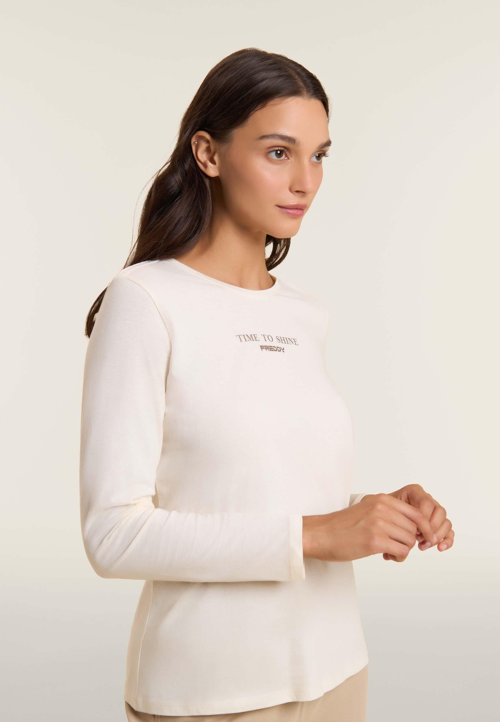 T-shirt donna a manica lunga con banda logata sulle spalle 4/4
