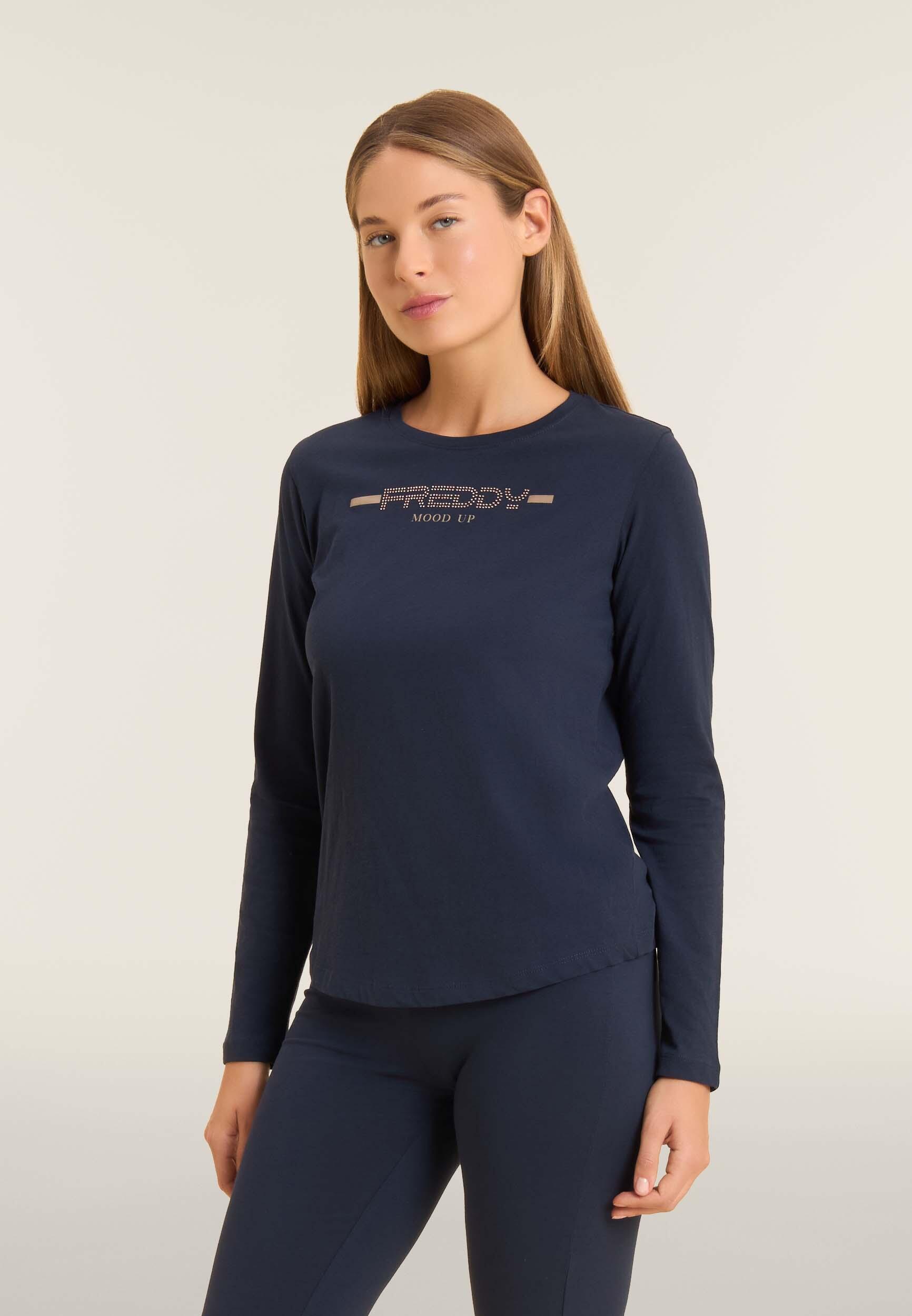 Camiseta para mujer de manga larga con bajo redondeado 2/4
