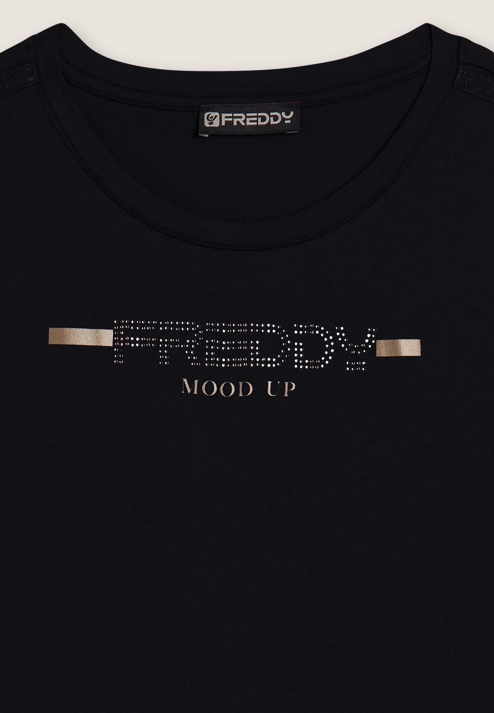 T-shirt pour femmes avec paillettes et bande avec logo sur les épaules 3/3