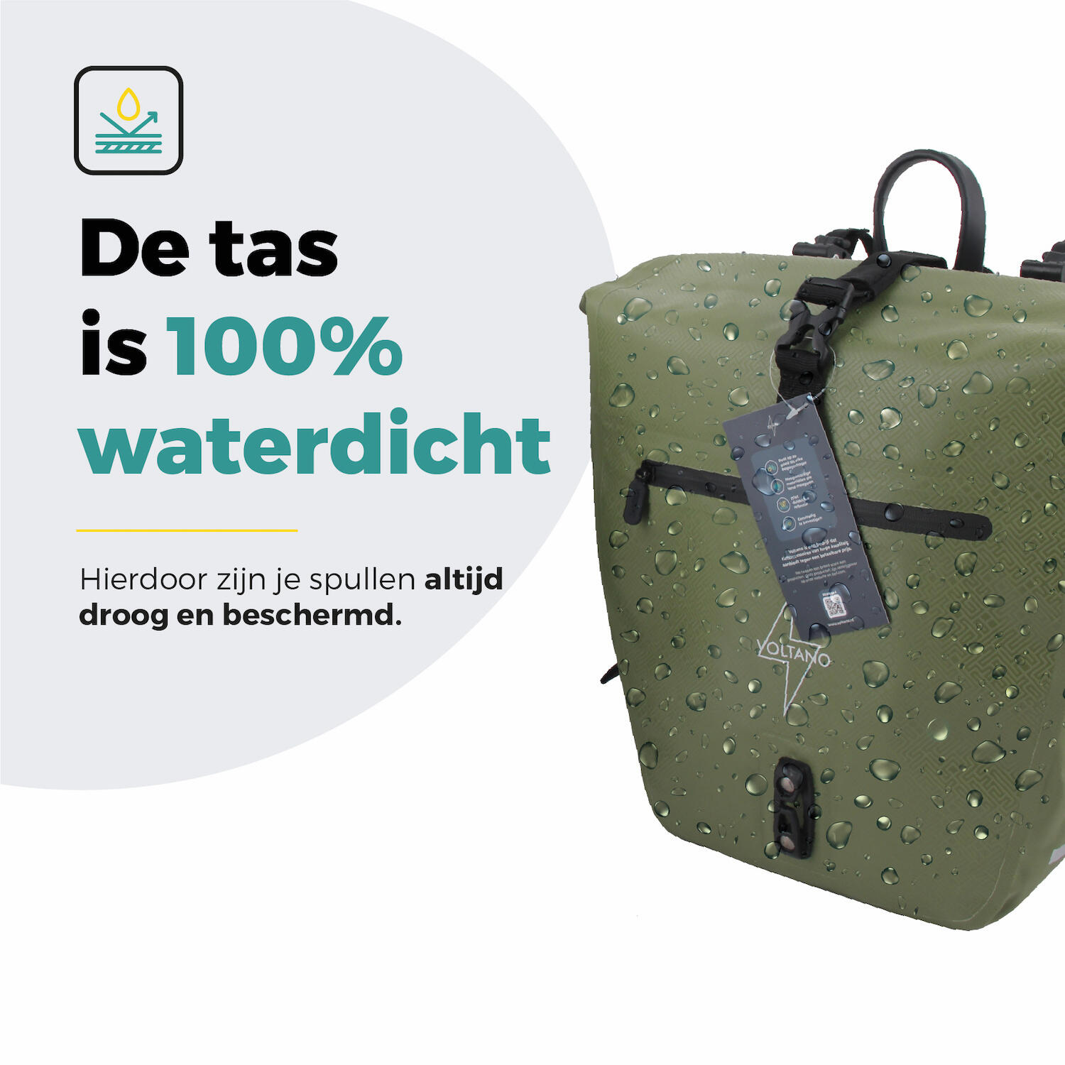 Voltano Enkele Fietstas Set E-bike - Olijf Groen - 46 Liter 3/7