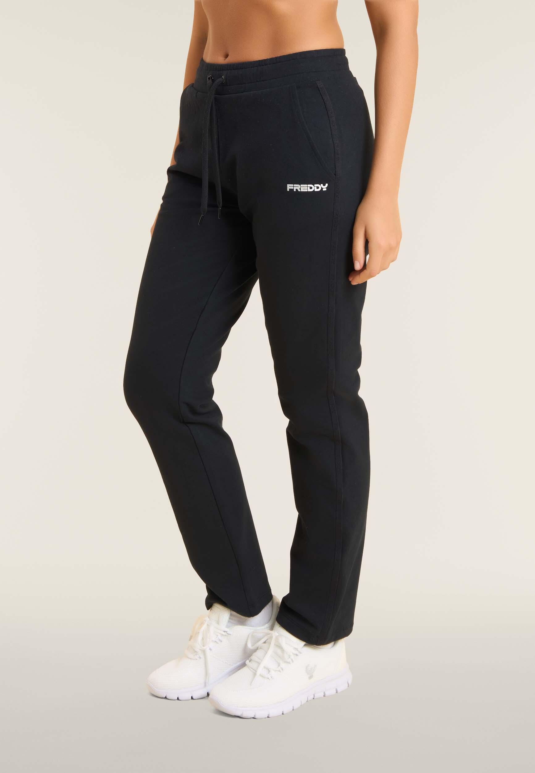Pantaloni comfort con gamba dritta e stampa laterale 2/4
