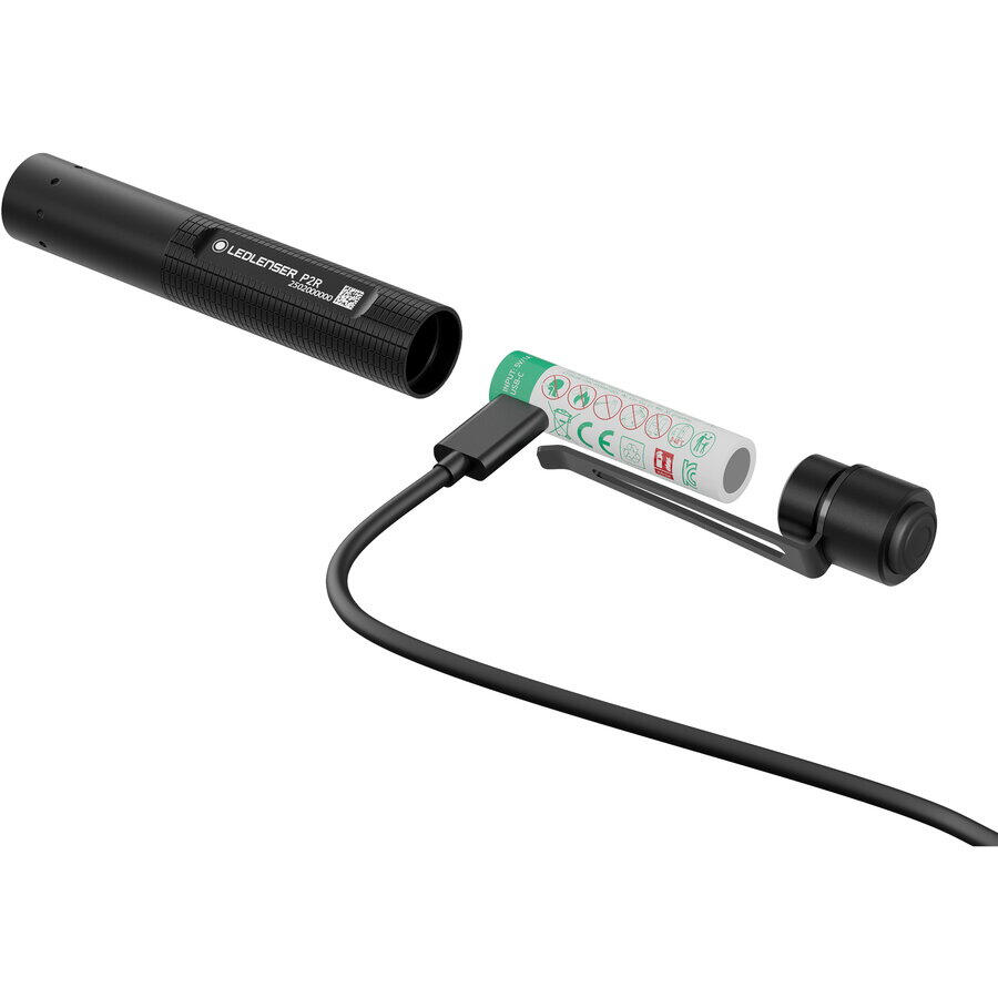 Lampe torche LED rechargeable - 200 lm, IP54, portée 90 m, USB-C - P2R 4/7