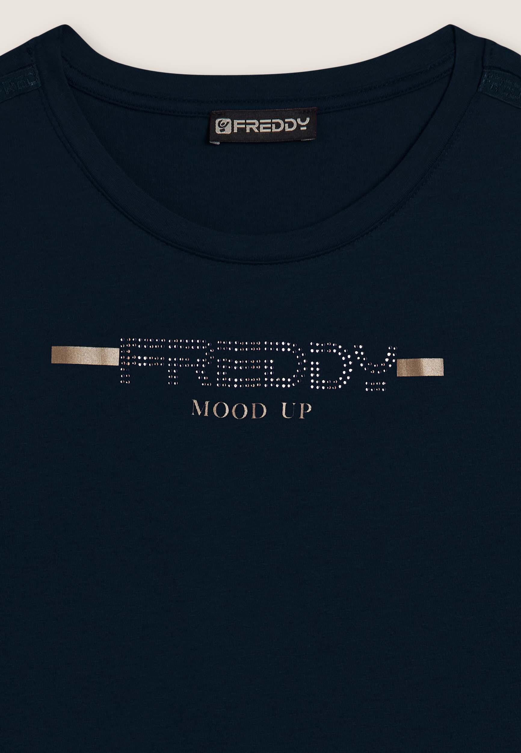 T-shirt da donna con strass e banda logata sulle spalle 3/3