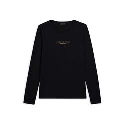 T-shirt pour femmes à manches longues, bande avec logo sur les épaules