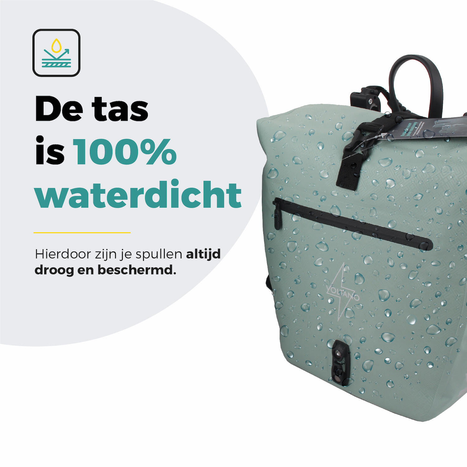 Voltano Enkele Fietstas Set E-bike - Mint Groen - 46 Liter 4/7
