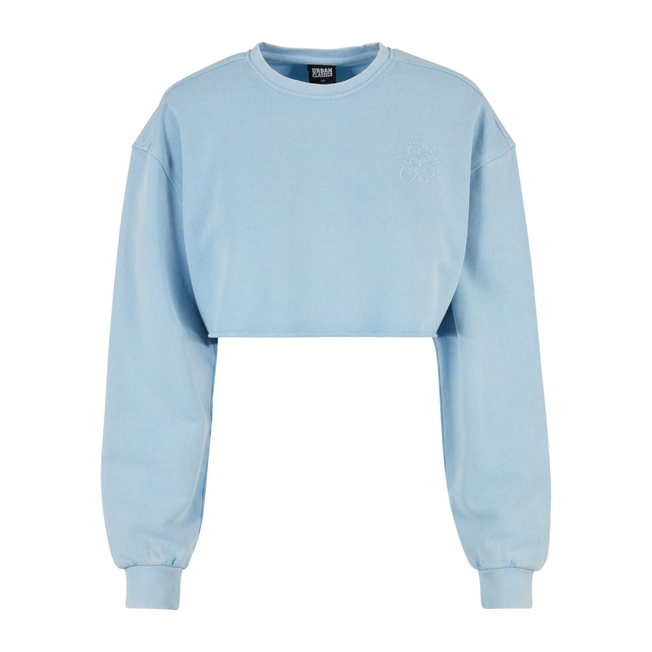URBAN CLASSICS Sweatshirt crop embroidered with flowers large sizes woman Urban Classics