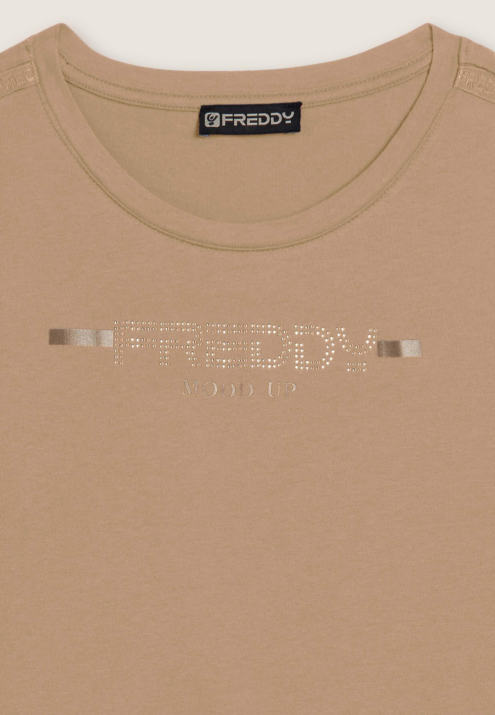 T-shirt pour femmes avec paillettes et bande avec logo sur les épaules 3/3