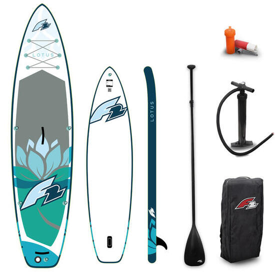 F2 Set Damen Stand Up Paddle Board Lotus Blau 10,2 + Basic Zubehör Paket