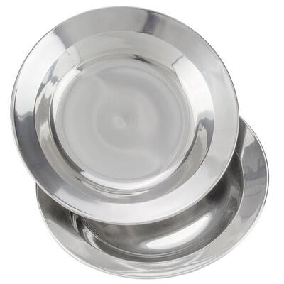 Camping-Teller tief | Edelstahl | ca. 22 - 24 cm Durchmesser | 2 Teller Set