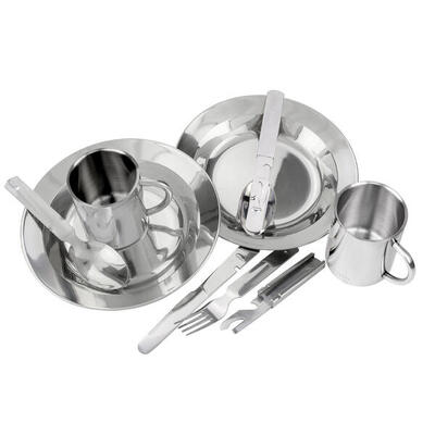 Camping-Essbesteck, tiefer Teller & Thermobecher Set | Edelstahl | 2 Personen