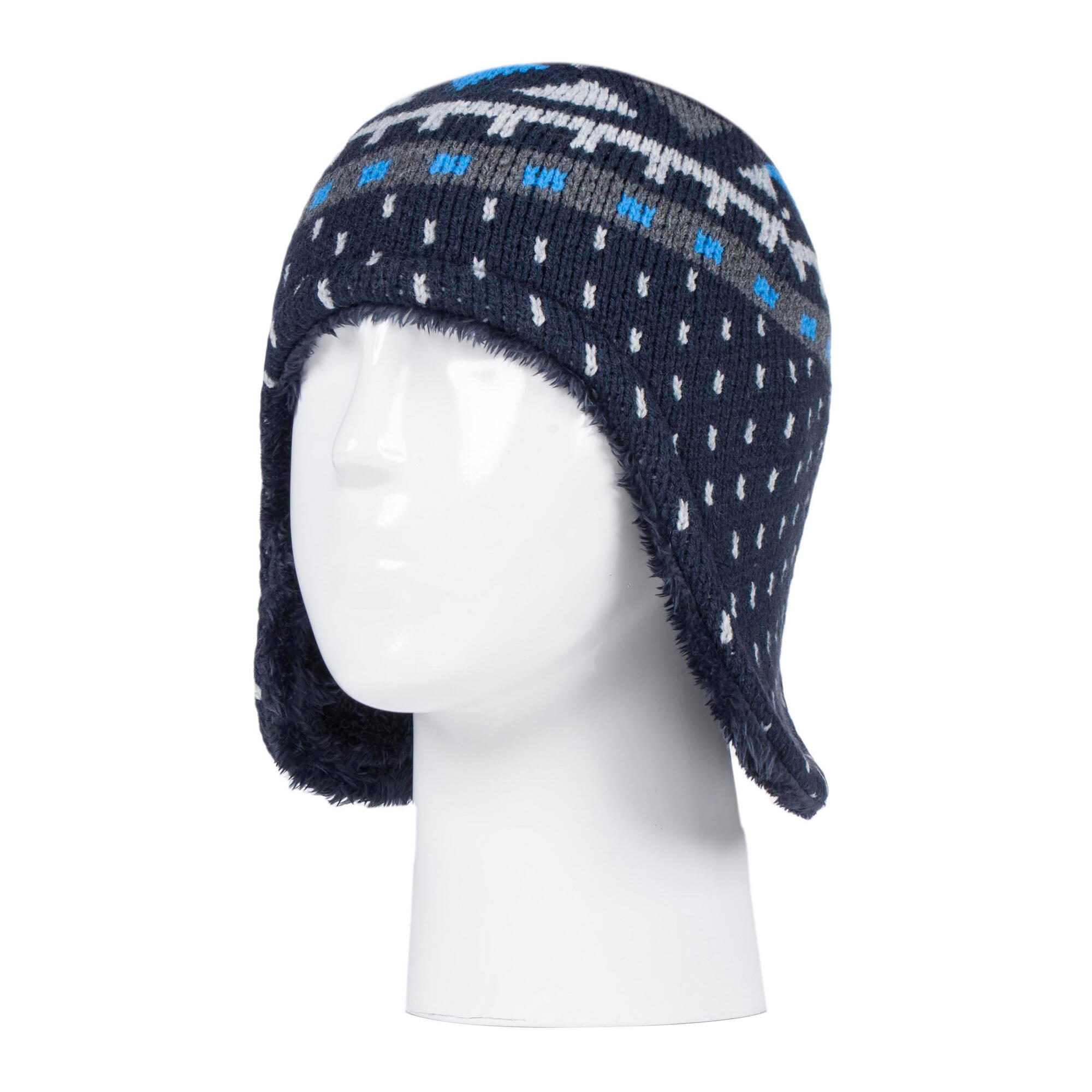 Heat Holders - Jungen Winter Muster Mütze Pompon mit Ohrenschutz und Fäustlinge 3/4