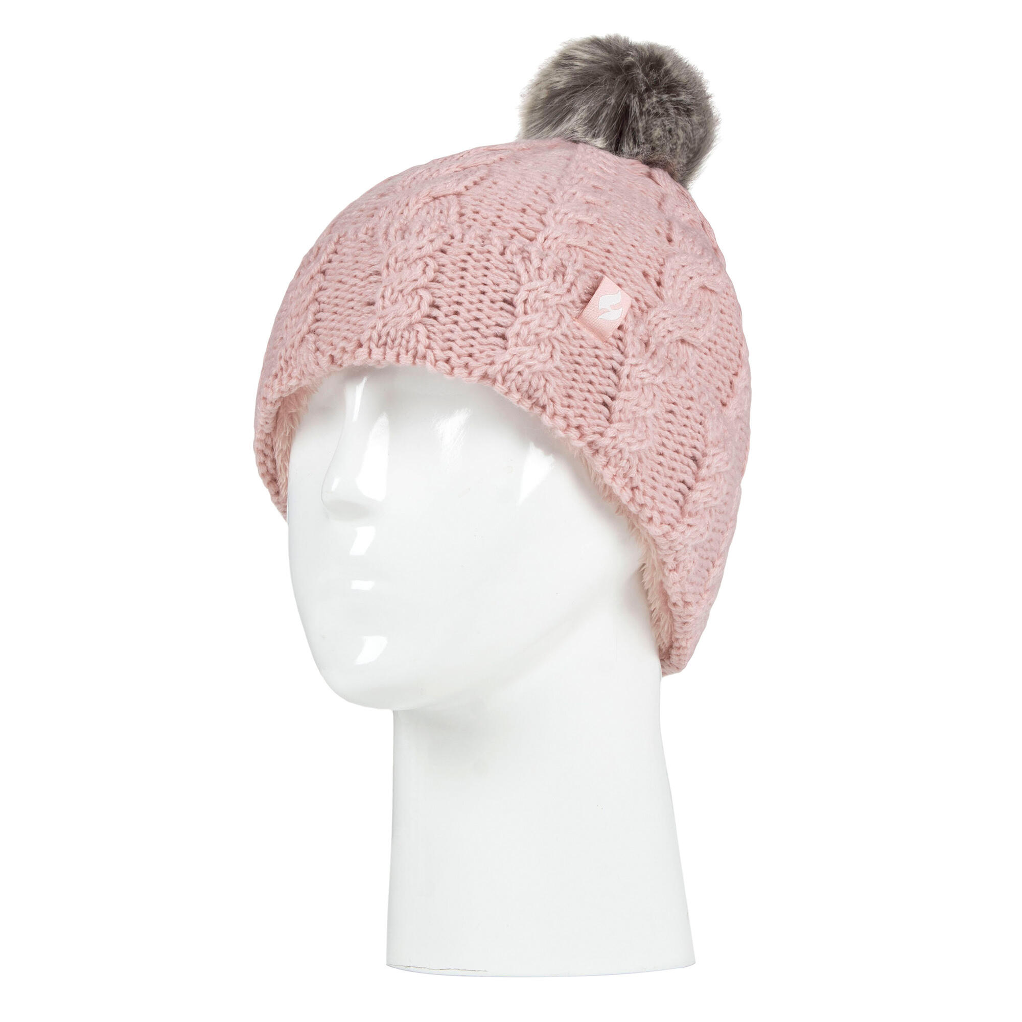 Girls Cable Knit Bobble Pom Pom Thermal Hat & Gloves Set 3/4