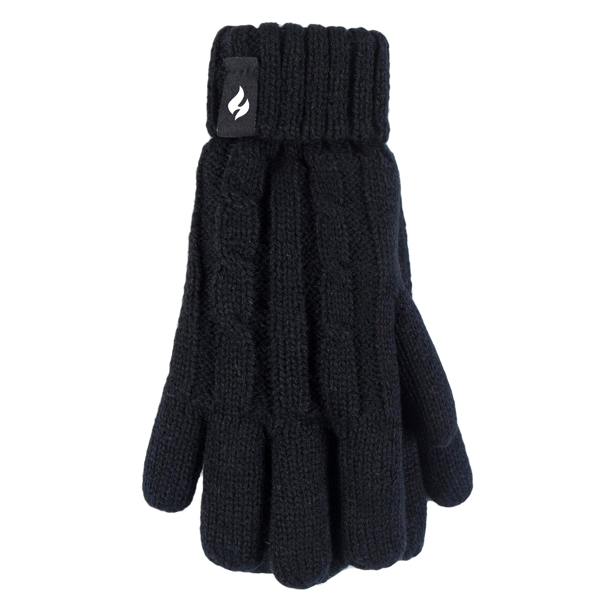 Girls Cable Knit Bobble Pom Pom Thermal Hat & Gloves Set 4/4