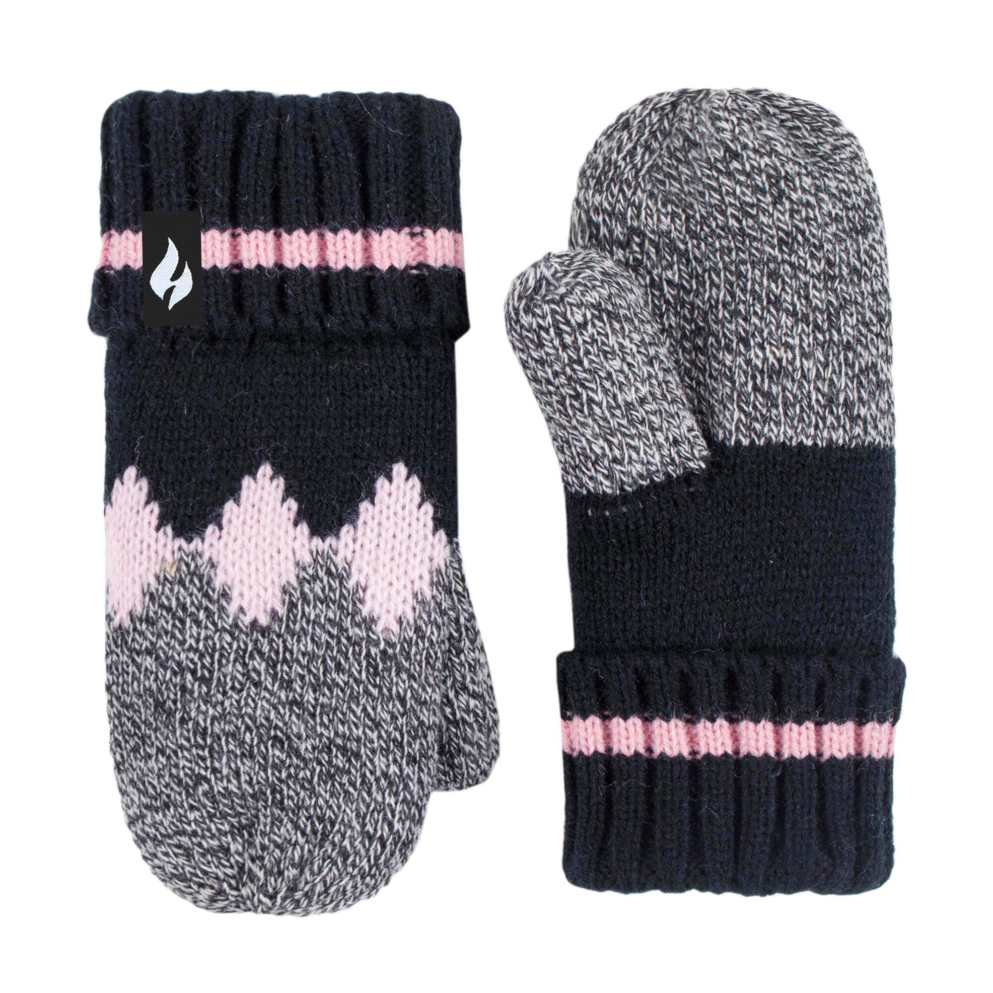Heat Holders - Mädchen Fäustlinge Mütze mit Schneeflocken Muster mit Pom Pom 4/4