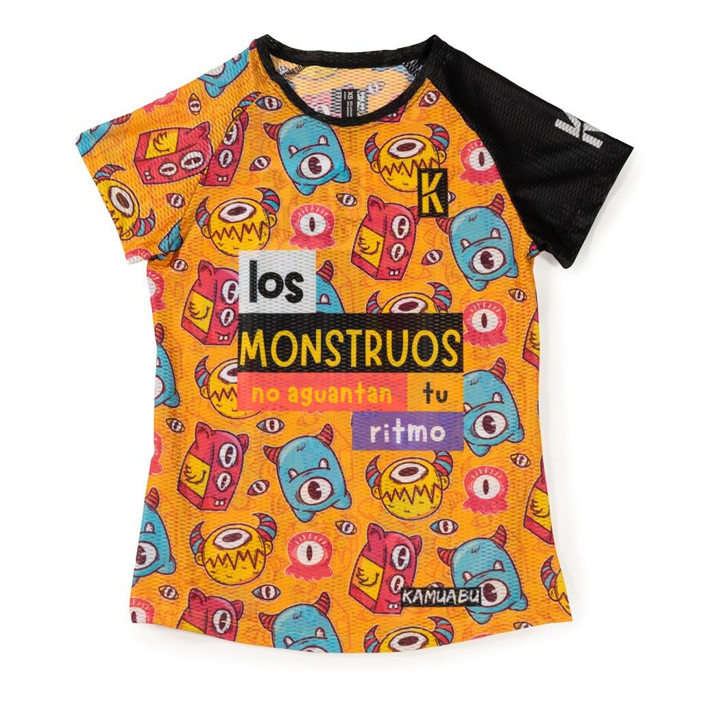 Camiseta running MONSTRUOS 2.0 – Mujer – transpirable – naranja 1/3