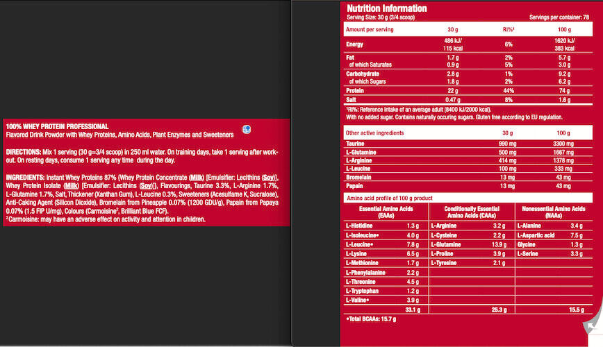 Whey Protein - 100% Whey Professional (2,350kg) - Vanille Rote Früchte 3/3