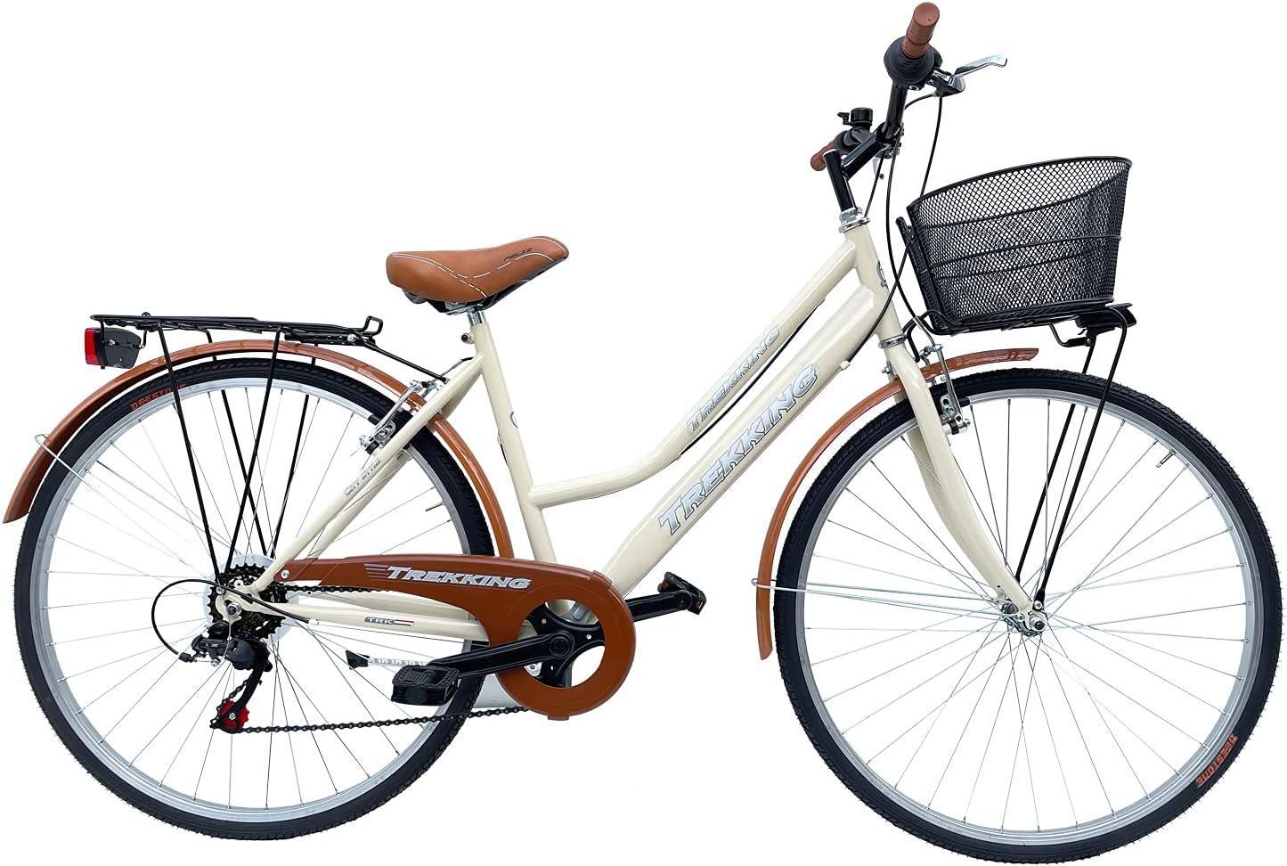 MADICKS Bicicletta Donna Passeggio Misura 28 Bici da città con Cambio e Cestino Beige