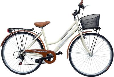 Bicicletta Donna Passeggio Misura 28 Bici da città con Cambio e Cestino Beige