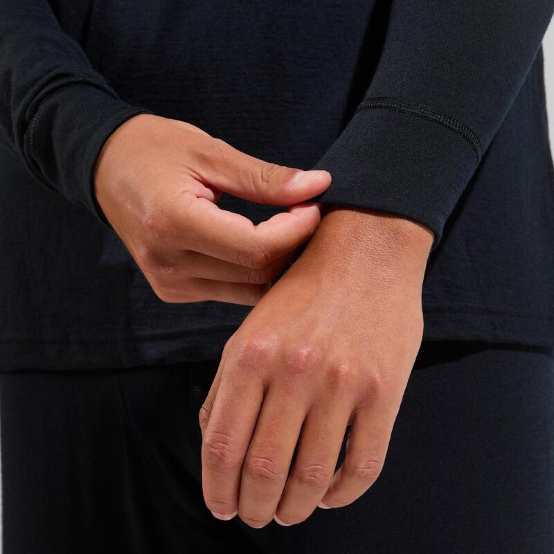 ODLO Baselayer Top Lange Mouwen Halve Rits Merino 2 Thermoshirt ZWART L