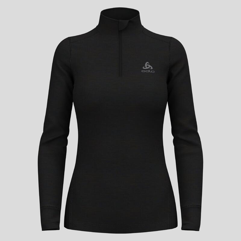 ODLO Baselayer Top Lange Mouwen Halve Rits Merino 2 Thermoshirt ZWART L