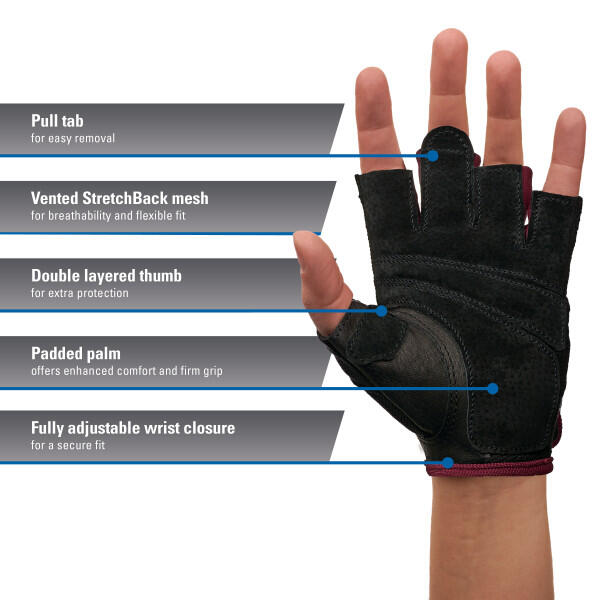 Harbinger Power Stretchback Fitness-Handschuhe für Damen - Schwarz/Rot - S