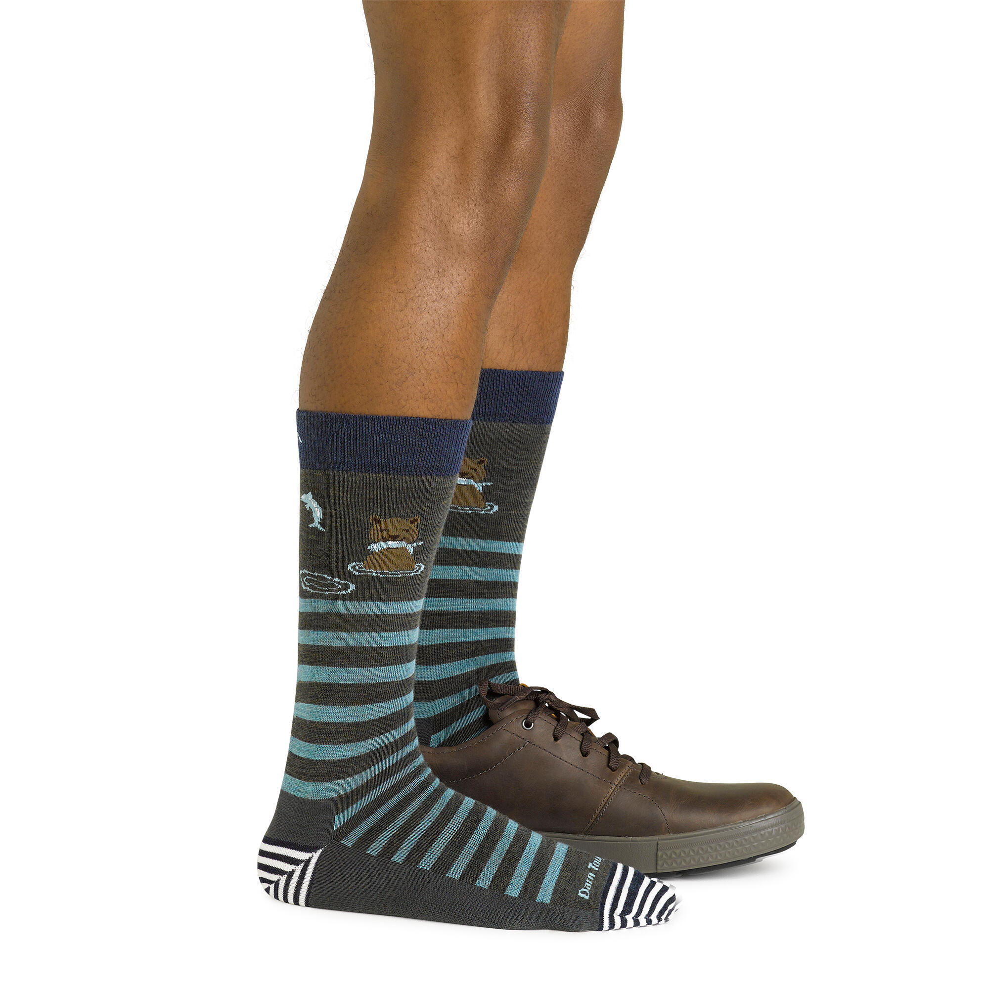 Mens Animal Patterned Crew Lightweight Seamless Merino Wool Socks 3/5
