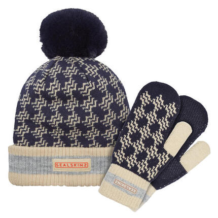 Bonnet D'hiver Imperméable À Pompon Avec Mitaines Tricotées Sealskinz