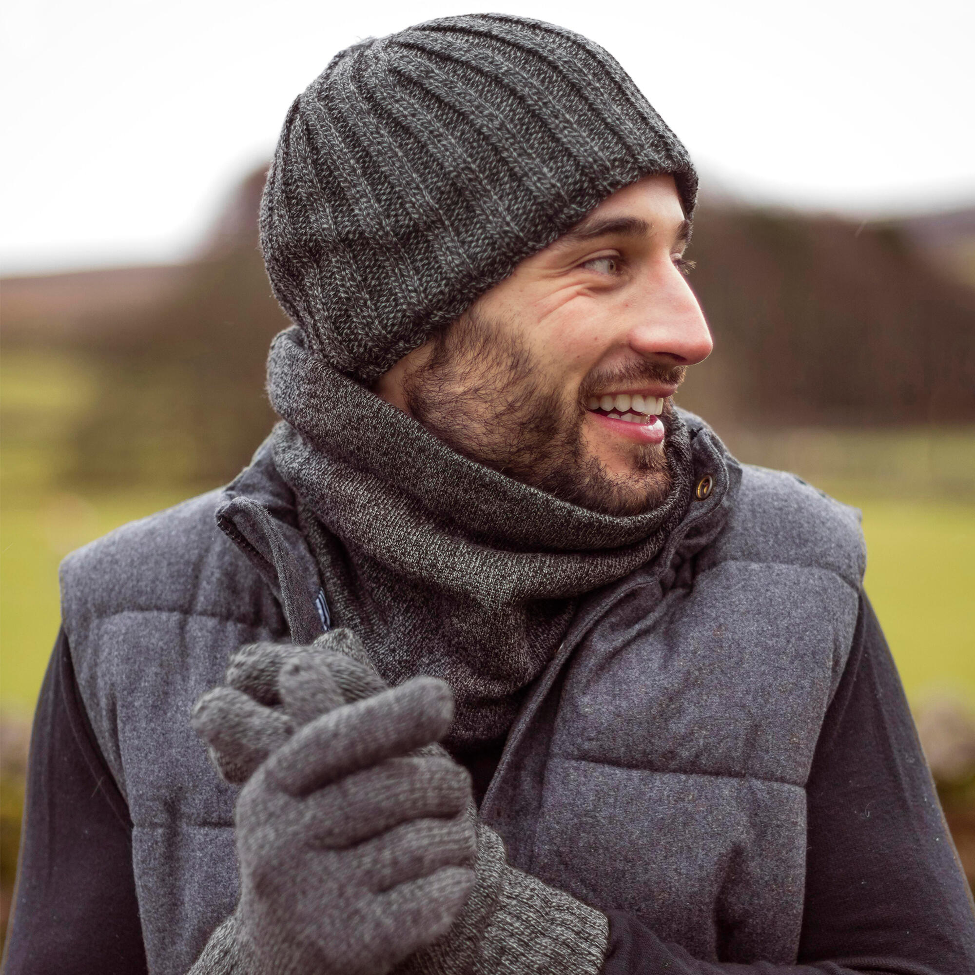 Mens Fleece Lined Thermal Hat & Gloves Neckwarmer Set for Winter 3/5
